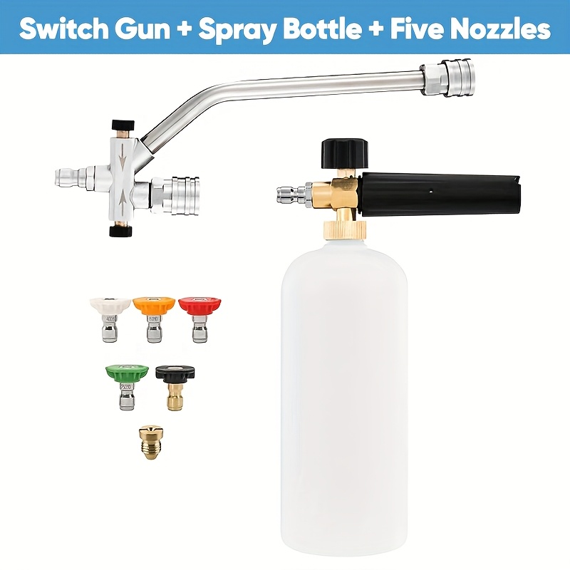 TEMU Auxtur Spray Bottle Gun Can Separately, With Pressure Cleaning Gun 5000 Psi, 5 Nozzle Tips, 1/4 "quick Connector, Suitable For Car Maintenance, Floor And Window Cleaning