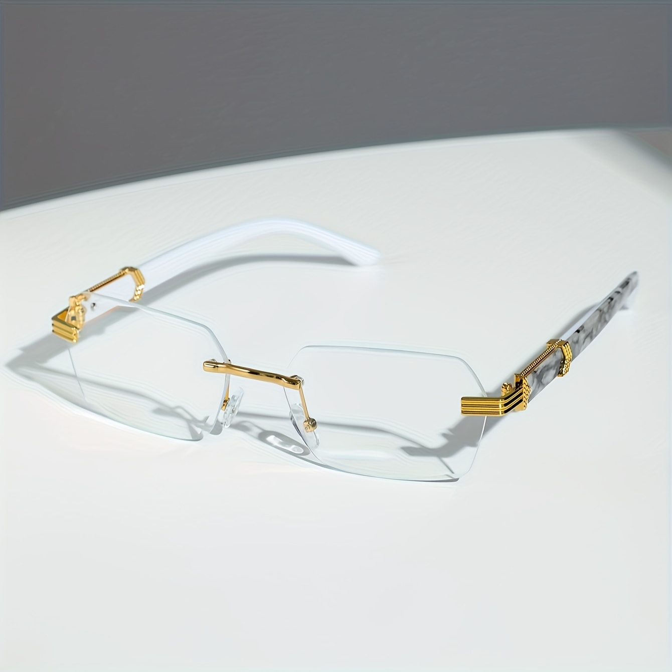 1 Pair Of Retro Irregular Frame Men's And Women's Universal Glasses - Transparent Frameless Lenses