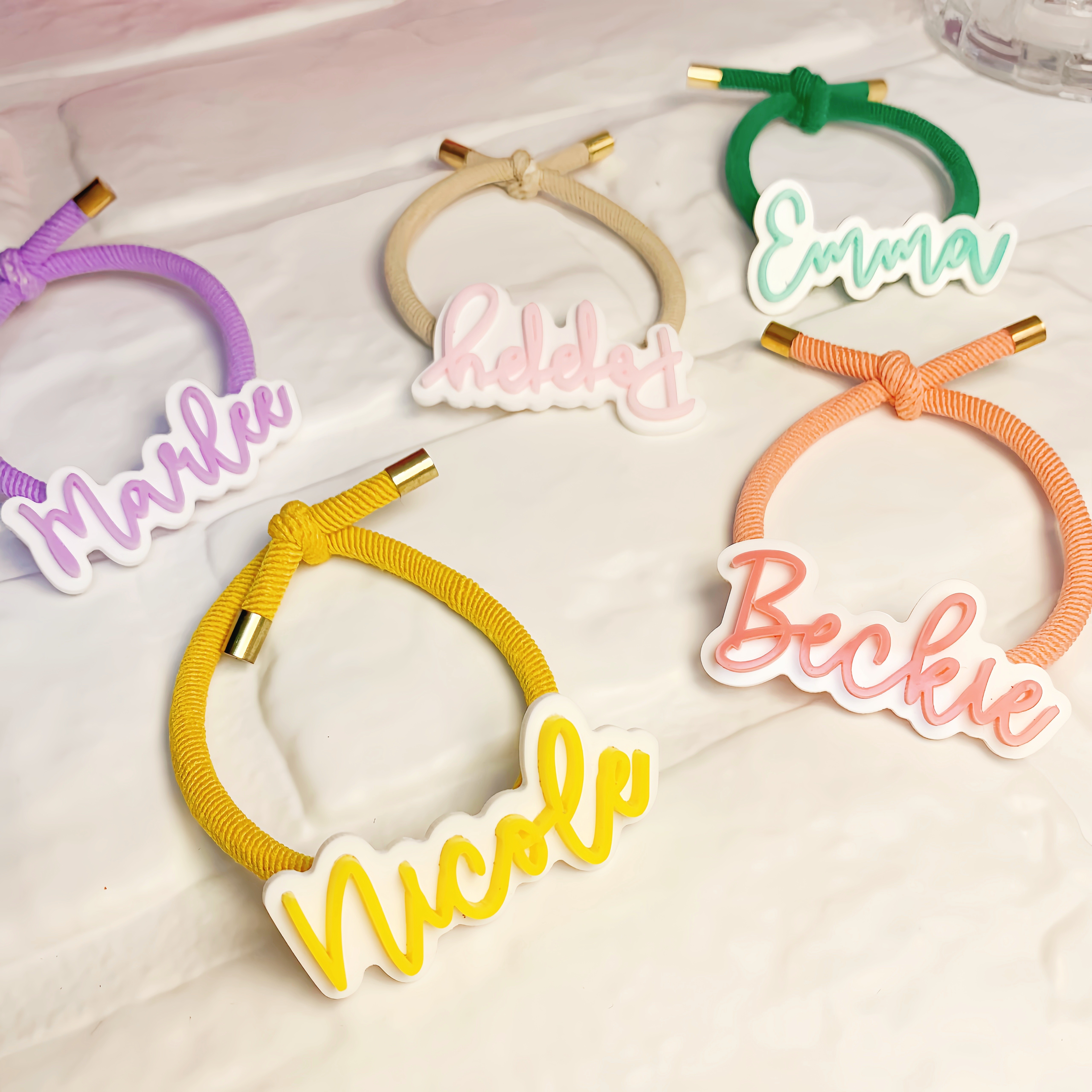 

Personalized Acrylic Hair Ties: 5 Colors, Custom Names, Friends - Christmas Gift Idea