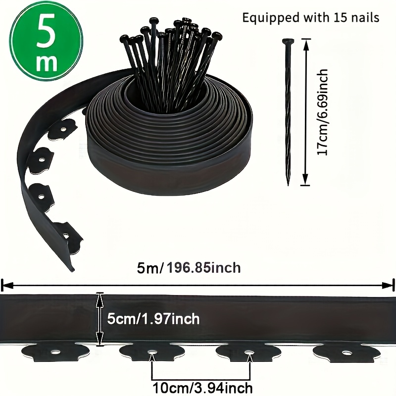 TEMU Set, 196.85 Fence Lawn Plastic , 15 Solid Stakes, To Install Insert Lawn