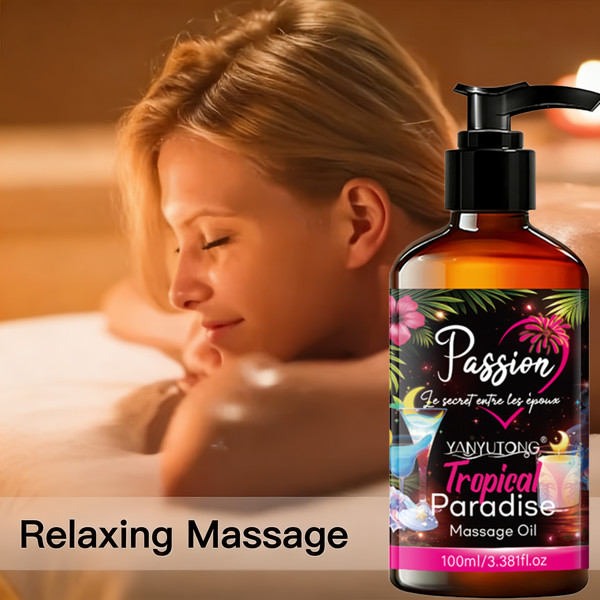 TEMU 3.38 Oz Tropical Scented Couple's Massage Oil - Moisturizing And Hydrating Formula, Gentle And Refreshing, Elegant Fragrance, Fast Absorbing And