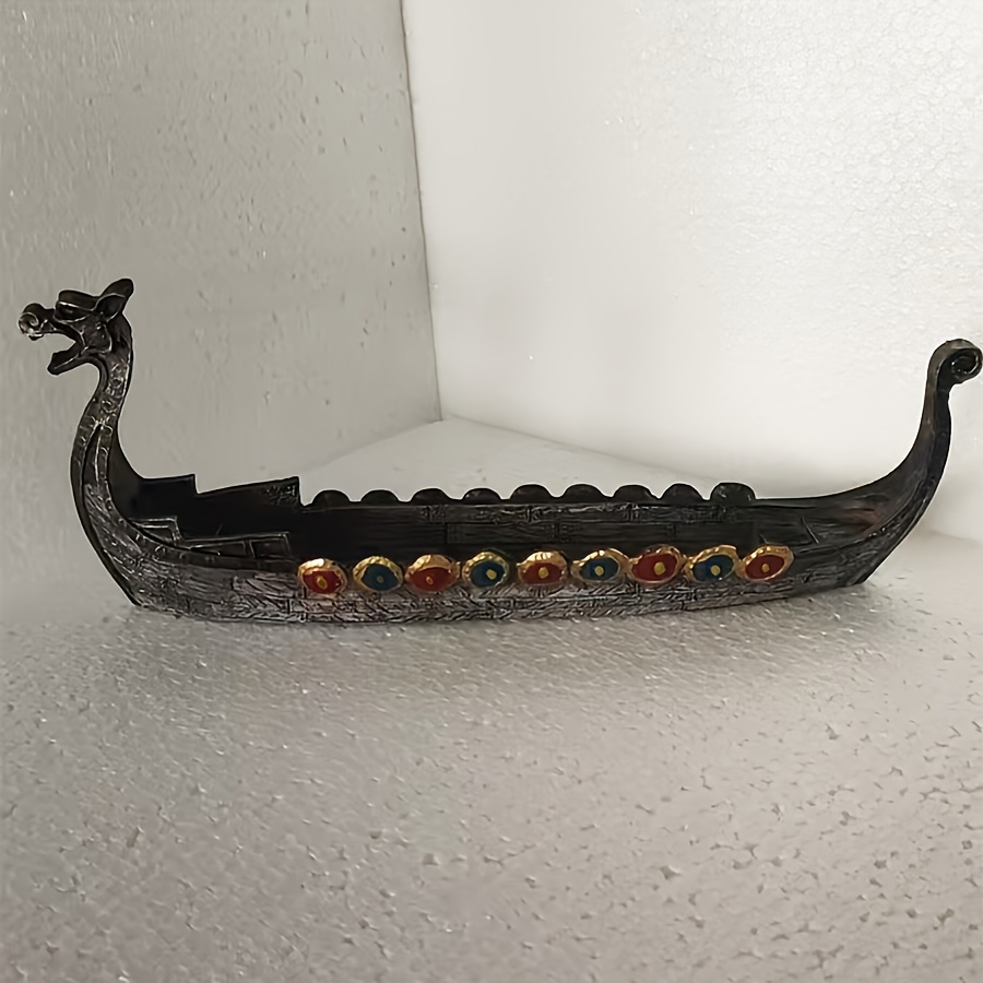 TEMU 1pc 10.3 X 3.4 Inches Retro Dragon Boat Incense Holder, Dragon Boat Candle Stand Hand-carved Sculpture, Dragon Boat Living Room Indoor Outdoor