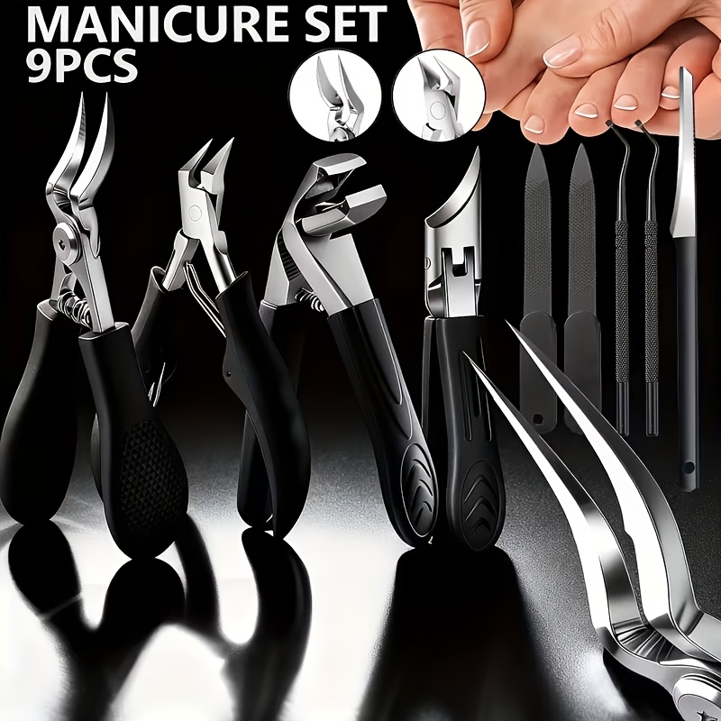 Image of 9pcs Stainless Steel Nail Care Set, For Ingrown And Thick Nails - Heavy Duty Clipper Kit With Nail File & Foot Dead Skin File, Cuticle And Grooming Tools - Men, Women, Seniors, Halloween Gifts, Nail