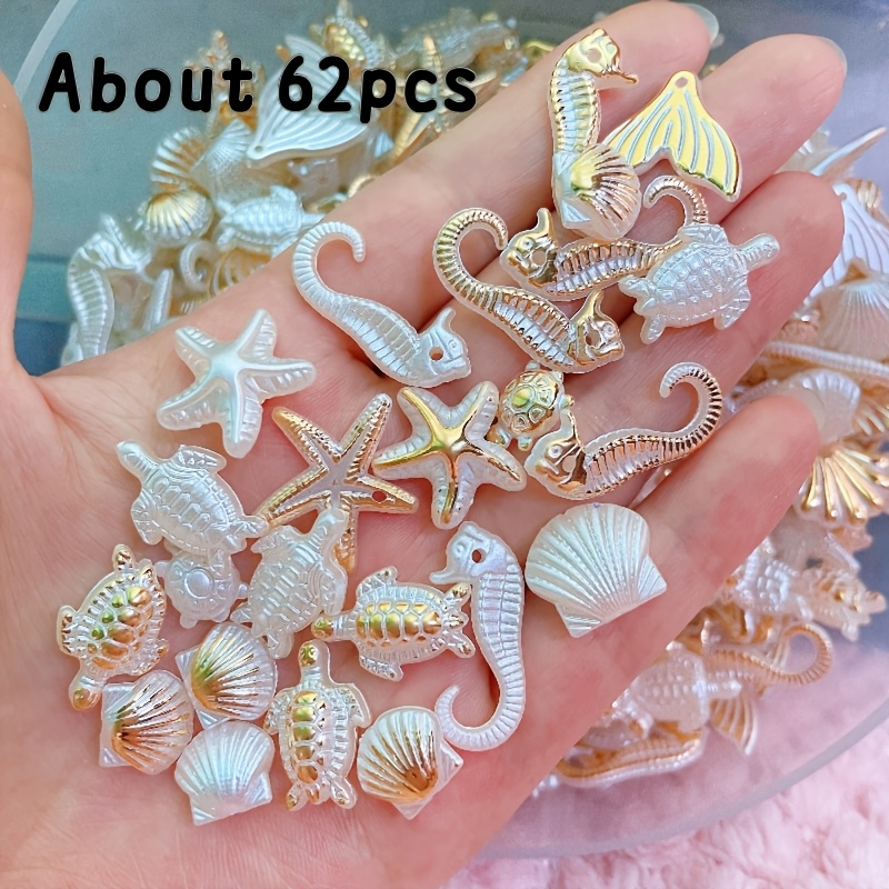 TEMU 62pcs Ocean-themed Beads Including Shells, Conches, , Five-pointed Stars, And Other Shaped Beads For Bracelets, With Holes For Handmade Beaded