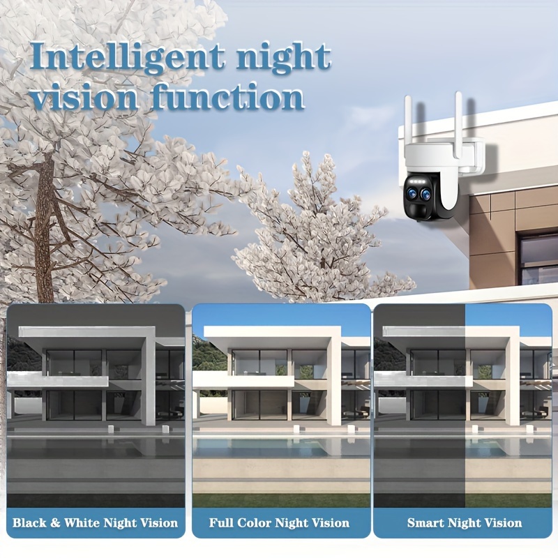 Solar Security Wireless Outdoor Camera Dual-Lens, 8X Zoom, Resolution 360° Pan Tilt Control, Support Max 256GB TF Card, Two-Way Audio with Spotlight Siren PIR Motion Detection