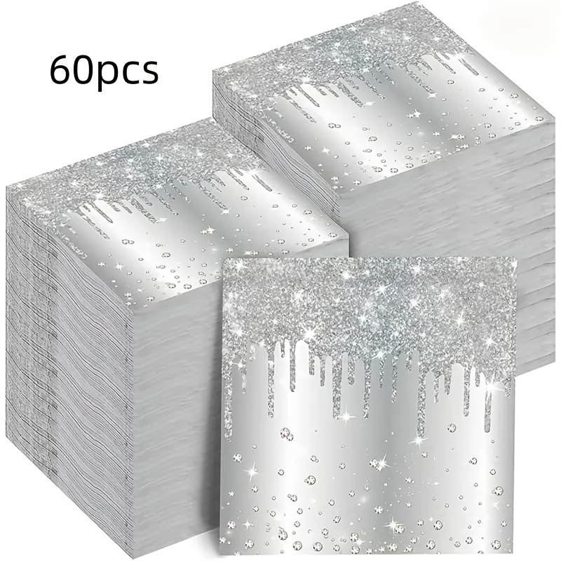 

60pcs Silvery Table Supplies - Silvery Party Decorative Table Runner Suitable For Birthday Bridal Shower Diamond Silvery Glitter Table Decoration