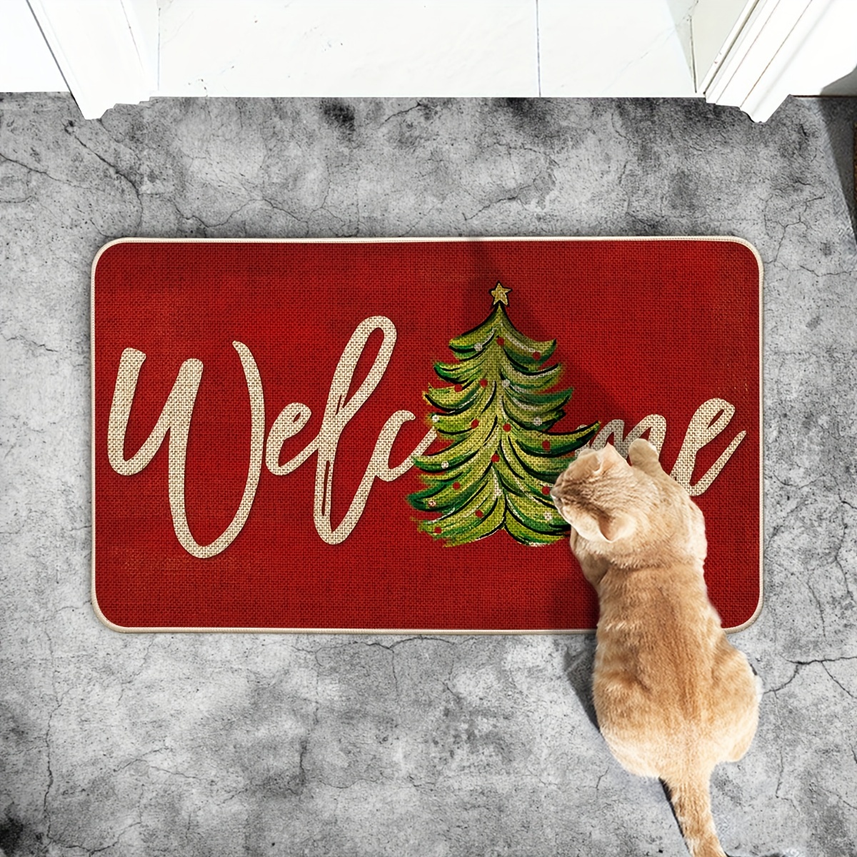 

Sm:) Tree Christmas Welcome Doormat, Winter Home Decor Low-profile Switch Rug Door Mat Floor Mat For Indoor Outdoor 17x29 Inch