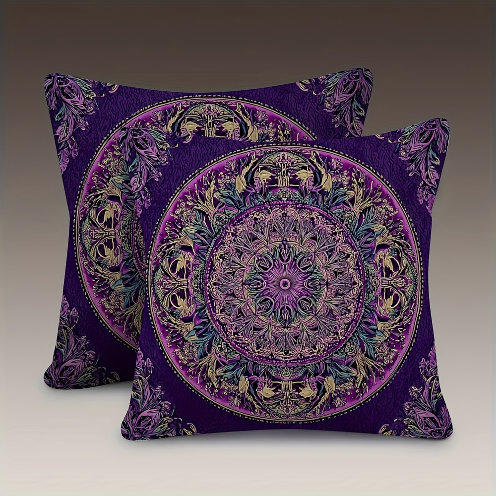 TEMU 2pcs Set, Double-sided Soft Pillowcases, 45.72 X 45.72 Cm, Purple Background With Intricate Mandala Pattern, Soft And Durable, Suitable For Home