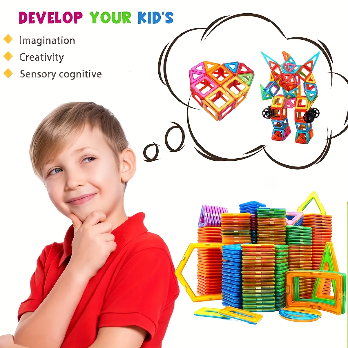 Large Magnetic Building Blocks DIY Toy with Wheels