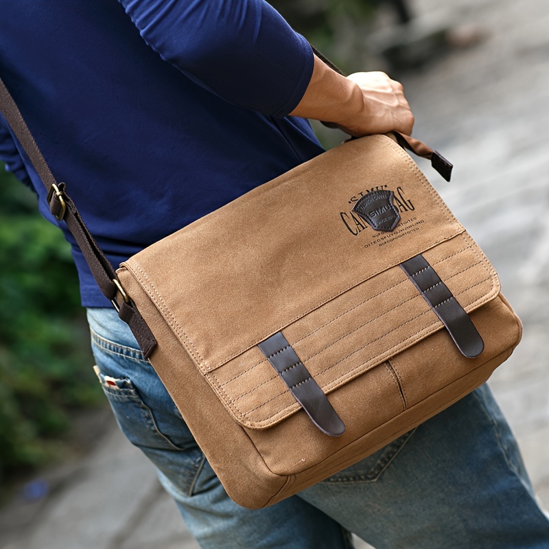 canvas messenger bag retro causal flip satchel sling bag for men slant shoulder bag tablet laptop briefcase for daily commuting daily use details 0