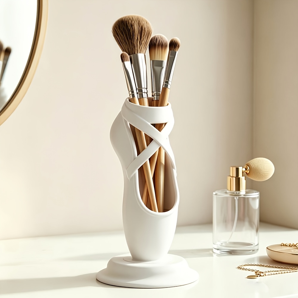 TEMU 1pc Ballet Shoe Storage Box, 3d Printed, Makeup Brush Organizer, Cosmetic Storage Box, Pen Holder Storage Function, Desktop Decoration Item,