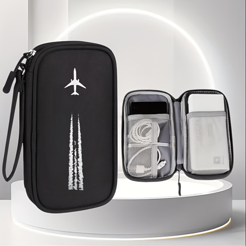 TEMU Sac de rangement portable pour appareils technologiques à imprimé avion avec fermeture éclair -chute, adapté aux gadgets électroniques, disques