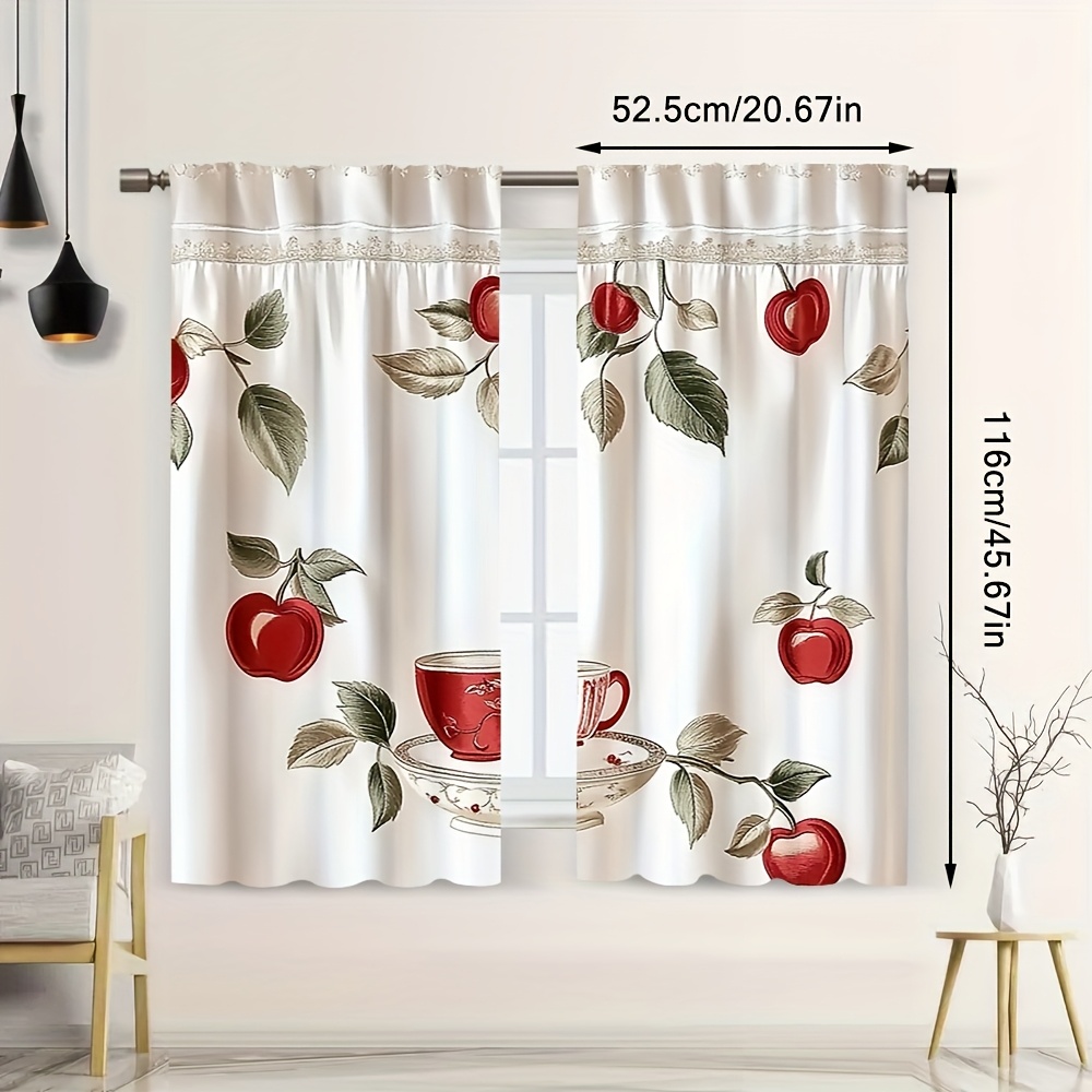 TEMU 2 piezas, Cortinas para Todas con Diseño de Frutas Contemporáneo, 100% Poliéster, Perfectas para Dormitorio y Decoración de Puertas de Vidrio
