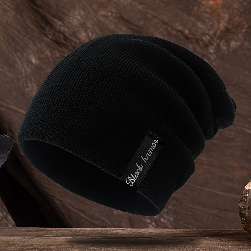 TEMU 1pc Letter Knit Beanie Autumn Winter High-elastic Soft Comfortable Warm Hat Outdoor Casual Sports Cycling Mountaineering Skiing Ear-covering Hat