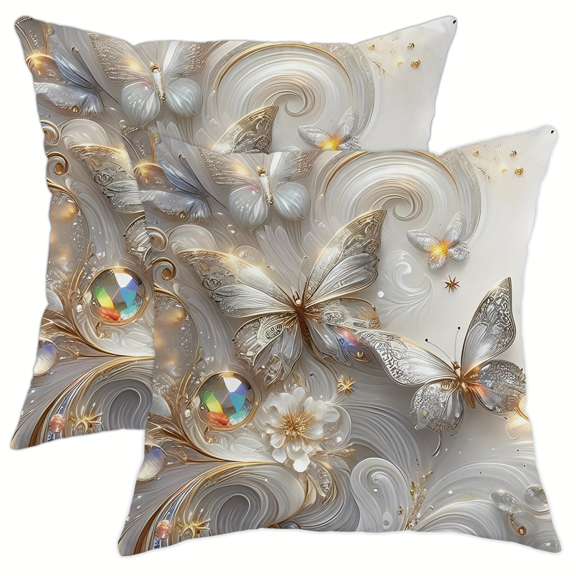 

2-piece Velvet Throw Pillow Covers 18x18in - Contemporary & Botanical Patterns With Lustrous Accents, Zip Closure, Machine Washable For Living Room And Bedroom Decor