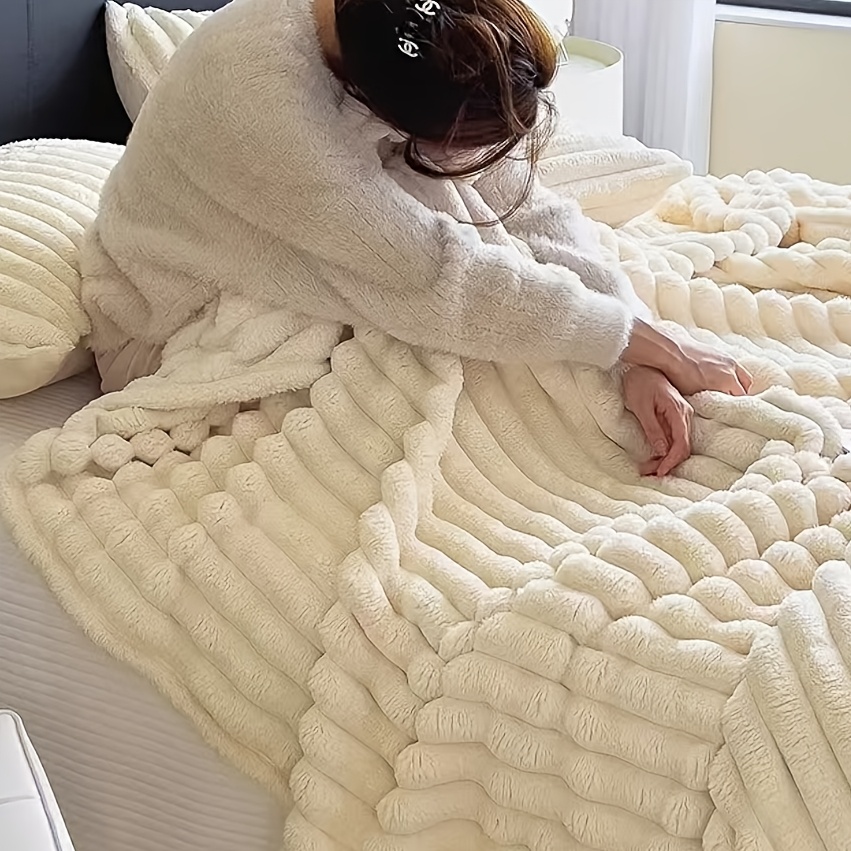 Image of Ultra Soft And Comfortable Faux Rabbit Fur Blanket, Bedspread, Sofa Cover, Solid , , 3 Sizes, Machine Washable, Reusable, Gift For Children, Parents, .