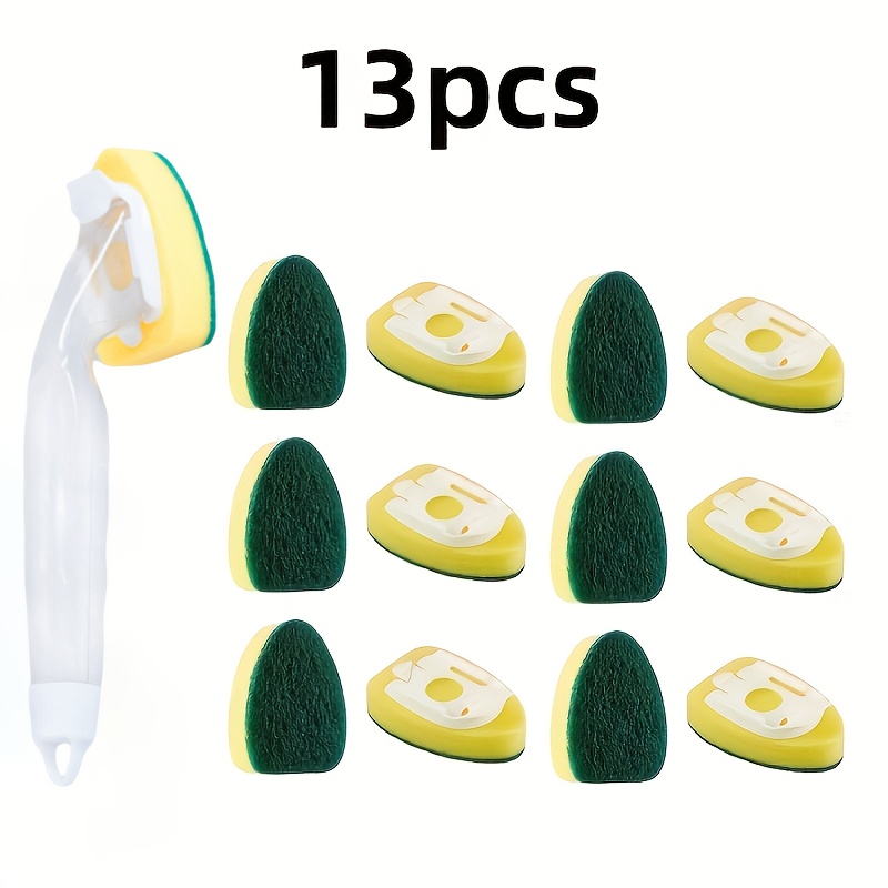 E-shop 13-teiliges Set: 1 Geschirrbürste + 12 Geschirrspülmittel-Ersatzschaumstoffe, Hochleistungs-Geschirrputzstäbe-Ersatzschaumstoffkopf-Set mit