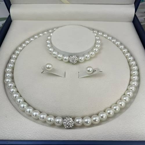 3pcs white imitation pearl necklace bracelet earrings set ball imitation pearl luxury bridal party jewelry set