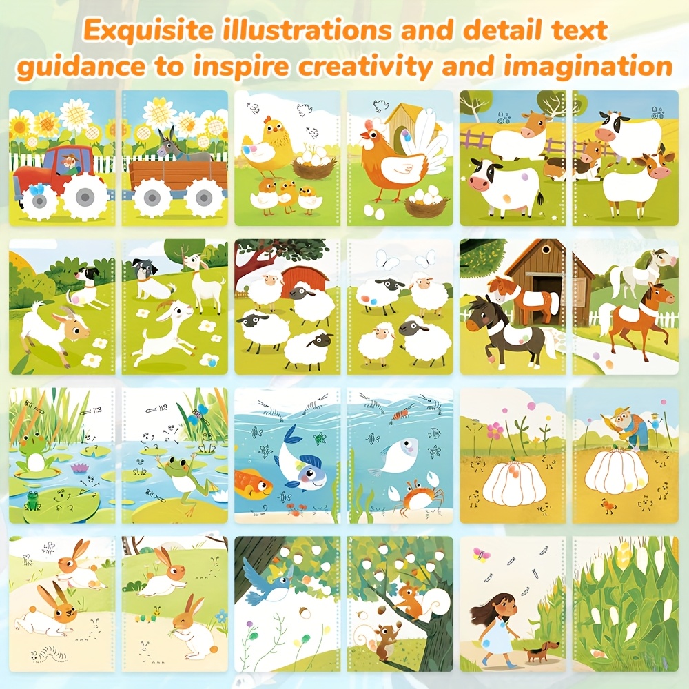 MAGIC FARM, 30+ Farm animals scenes, DIY Coloring Book for Finger Painting, toys, Crayola Color Wonder Mess Free Fingerprint Ink Painting Activity Set, Finger Painting Alternative, Toddler Coloring, Travel Activity, Gift for Toddlers, classroom resources primary, colouring books, Bear Tale?