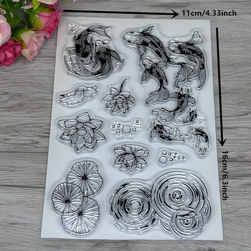 E-shop Stempel zum Scrapbooking mit Koi-Fischen und Lotus-Designs, zum Dekorieren von Papierkarten und Foto-Geschenken für Segens- und Dankesnotizen