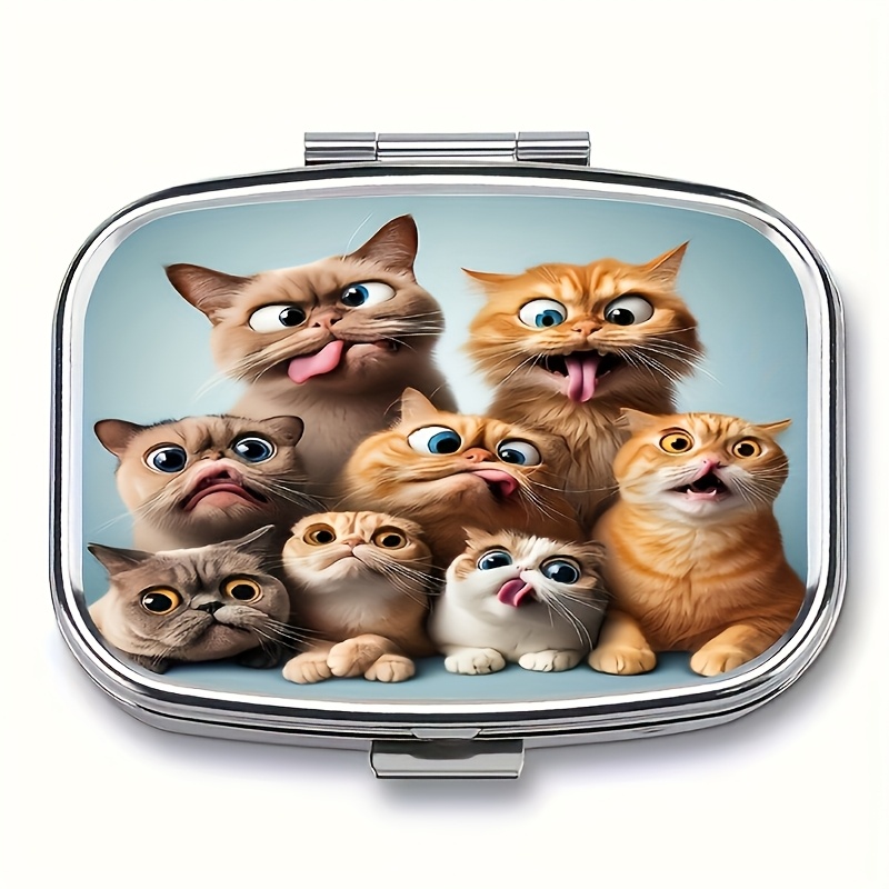 Image of 1pc Patterned Square Medicine Box, 2 Compartments For Medication Storage, Portable Metal Pill Box, Suitable For Pockets And Handbags, Ideal For Travel And Daily Use, Unique Gift Ideas