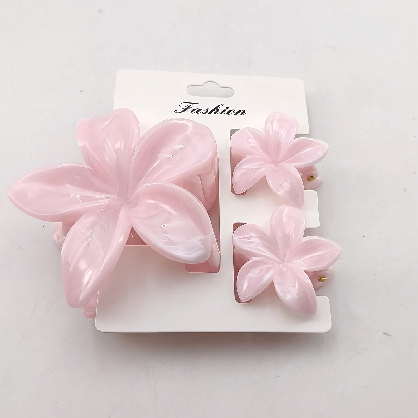 1 Large And 2 Small Frangipani Hair Claw Set, Bohemian Style Marble Pattern Flower Hair Clips For Women' And Vacation Hair Accessories