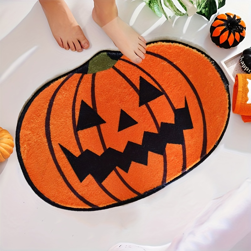 

Pumpkin Bath Rug - 1pc Non-slip Absorbent Washable Knitted Polyester Entryway Mat - Cozy Oval Indoor Welcome Rug - Low Profile Door Carpet For Living Room, Kitchen, Bedroom, Farmhouse Decor