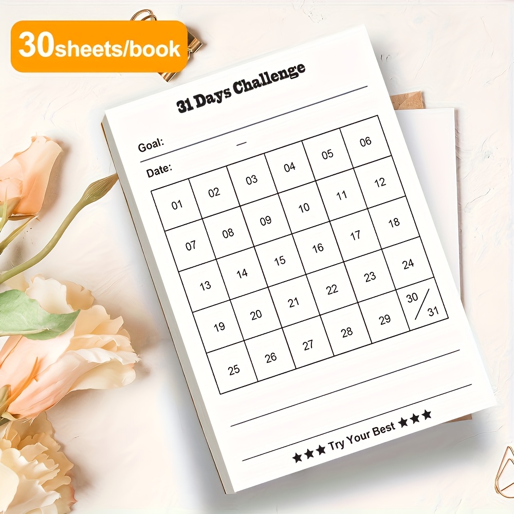 TEMU Agenda Mensuel de 30 Pages & Carnet pour Fitness, Yoga, Suivi des Études - Cahier de Vérification Quotidienne à Couverture Souple avec Reliure à