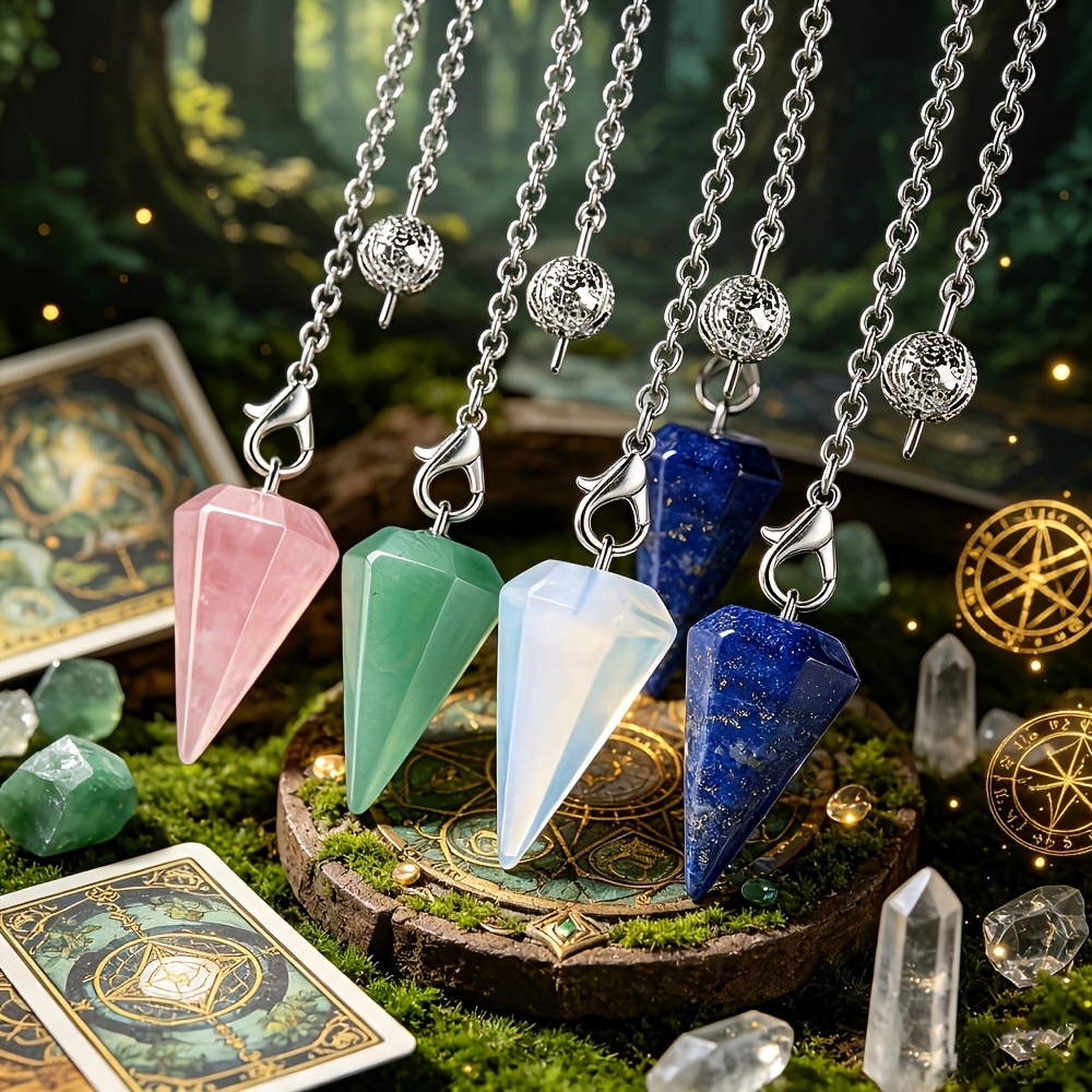 8pcs Crystal Stone Hexagonal Pointed Pendulum Balance Wheel Pendant