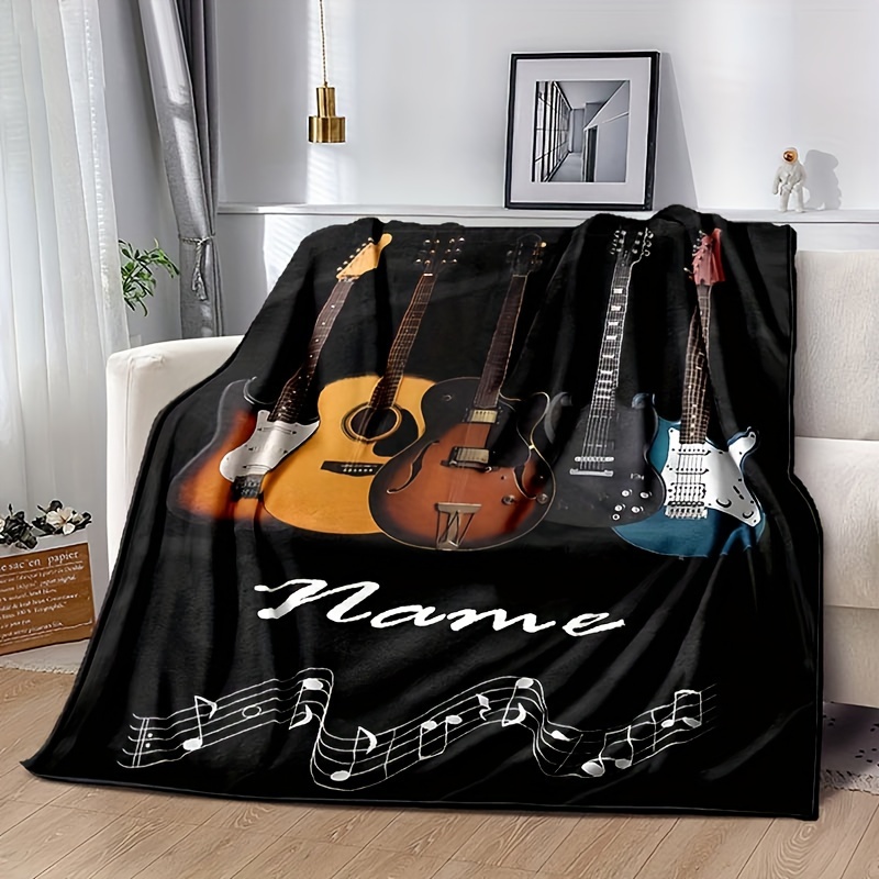 

Customizable Guitar Design Flannel Throw Blanket - Cozy Personalized Name Soft Fleece - Versatile For Outdoor, Beach, Camping, Home, Sofa, Pet, Office - Ideal Gift & Decorative Snuggle Companion