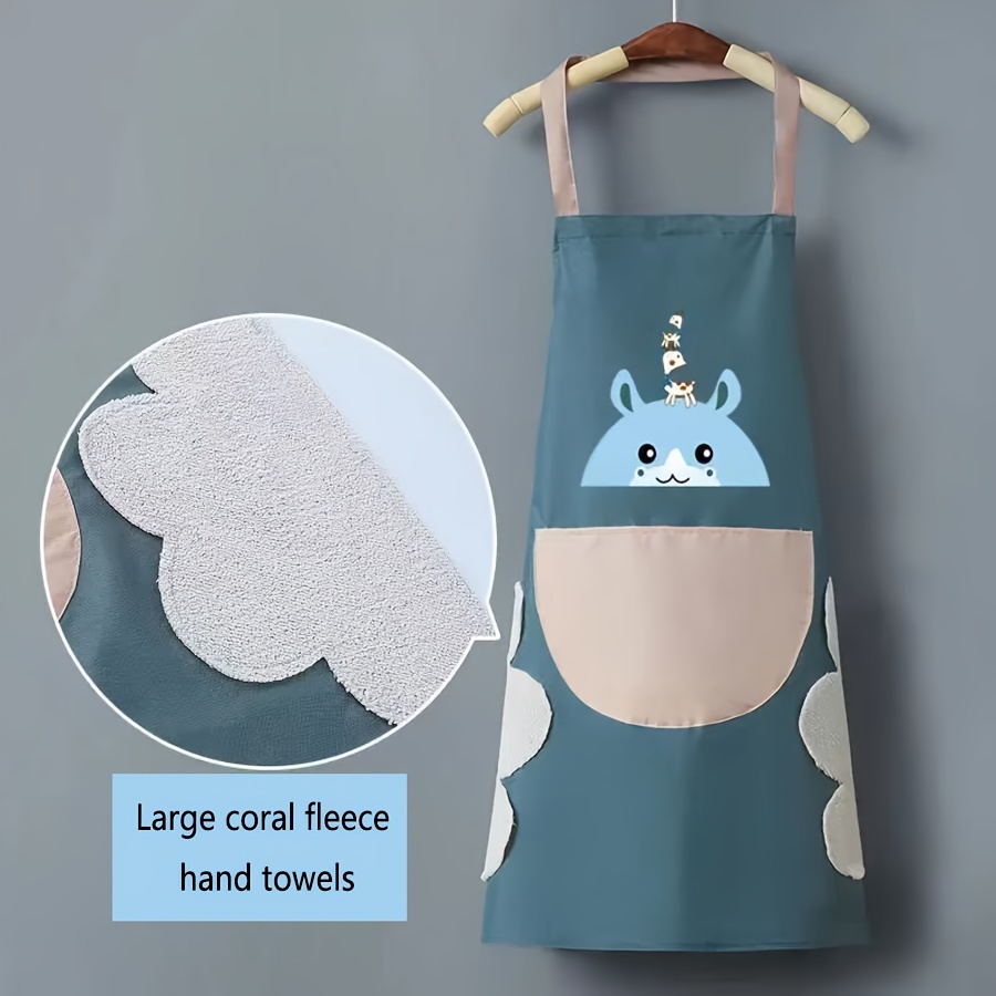 1pc, Apron, Cute Cartoon Aprons With Pockets, Wipeable, Waterproof, Oil-Proof, Polyester Kitchen Aprons For Women, Adjustable Strap, Fashion Korean Style, Cooking Workwear details 2