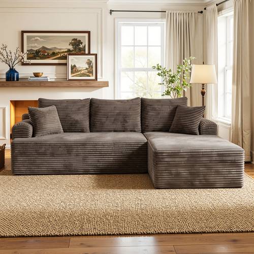 farmhouse l shaped sectional sofa with left chaise large neutral khaki corduroy upholstered couch sturdy frame suitable for for families for large neutral tones for