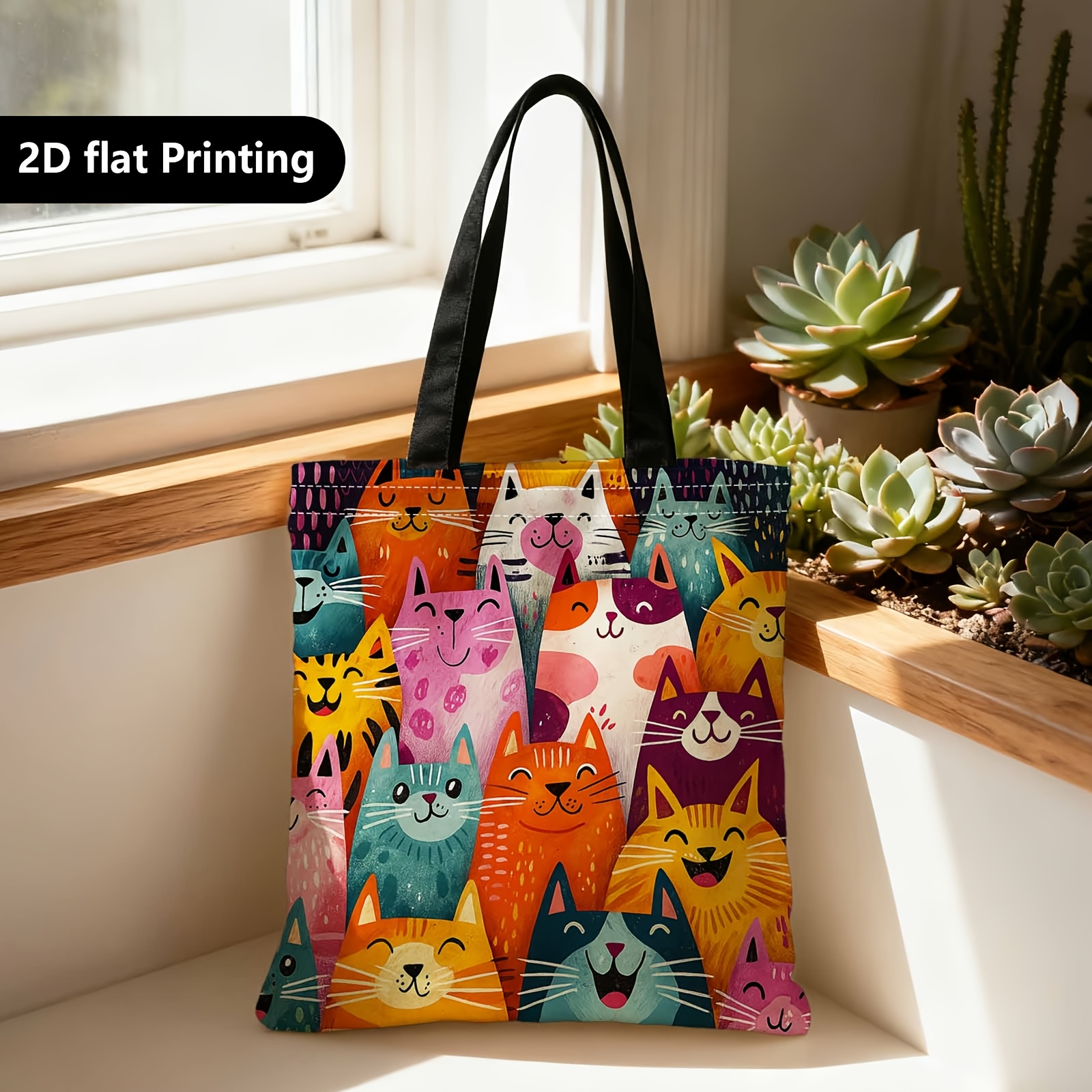 TEMU 1pc 2d Double Sided Cat Bag | Portable Shoulder Carry, Suitable For Travel, Cosmetics, Holiday Storage, Household Items, Gifts, Family