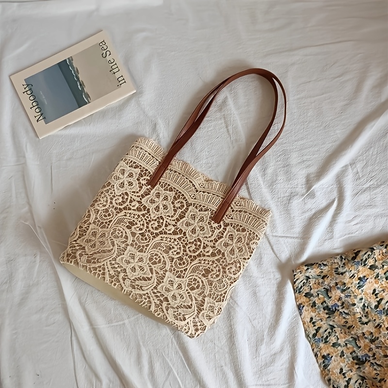 E-shop Neue japanische koreanische Modetrends Damen Spitzenhandtasche, Spitzen-Wristlet, Damen Schultertasche, Hohle Strandtasche