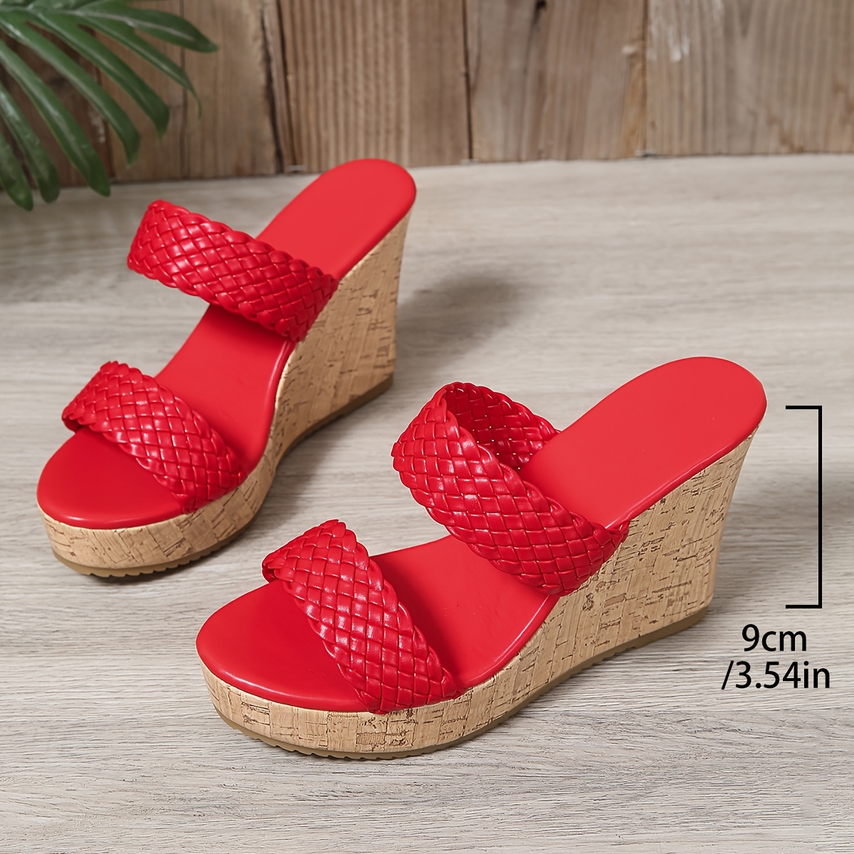 Sandaal Rode Sleehak Rode Gevlochten Sleehak Sandalen Voor Vrouwen