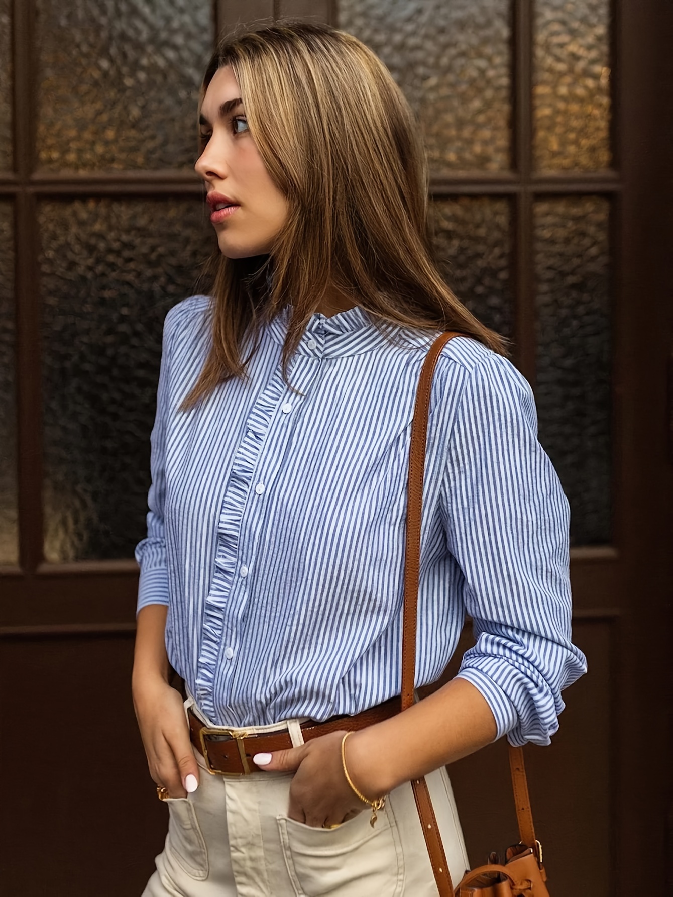 womens elegant blouse soft pink white Temu United Kingdom