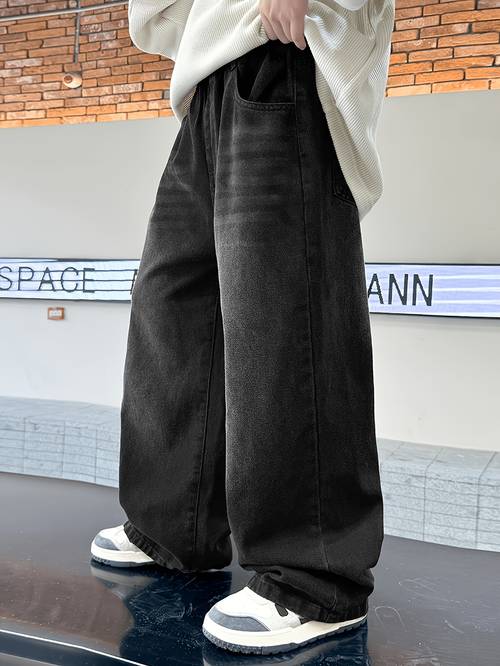 item picture boys jeans fashionable street all match style jeans suitable for comfortable and cool loose trendy jeans street casual hip hop trousers daily casual long pants trousers full elastic waist