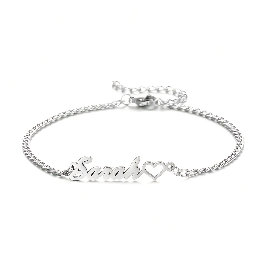 TEMU 1pc Golden & Silvery Customized Women's Fashion Anklet With Personalized Name Pendant, Adjustable Chain, For Parties And Gifts, Jewelry, Casual