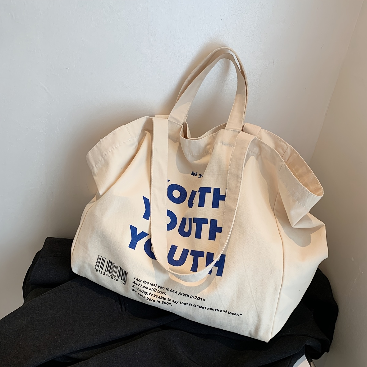 E-shop NYC-inspirierte Damen-Tragetasche - Stilvolle Weiße Polyester-Handtasche mit Magnetverschluss, Geräumiges Design für den