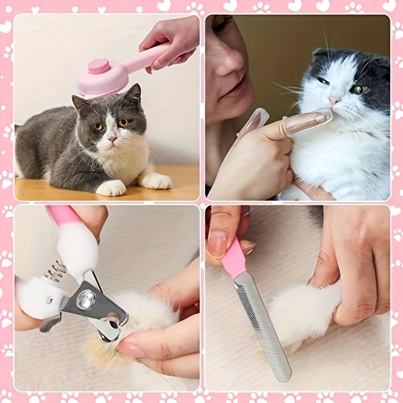 8 pcs. Kit de toilettage pour chat - Coupe-ongles, peigne anti-puces, brosse à shampooing, brosse déshedding et brosse à dents | Ensemble essentiel de soins pour chats, outils ergonomiques et durables en matériaux de qualité