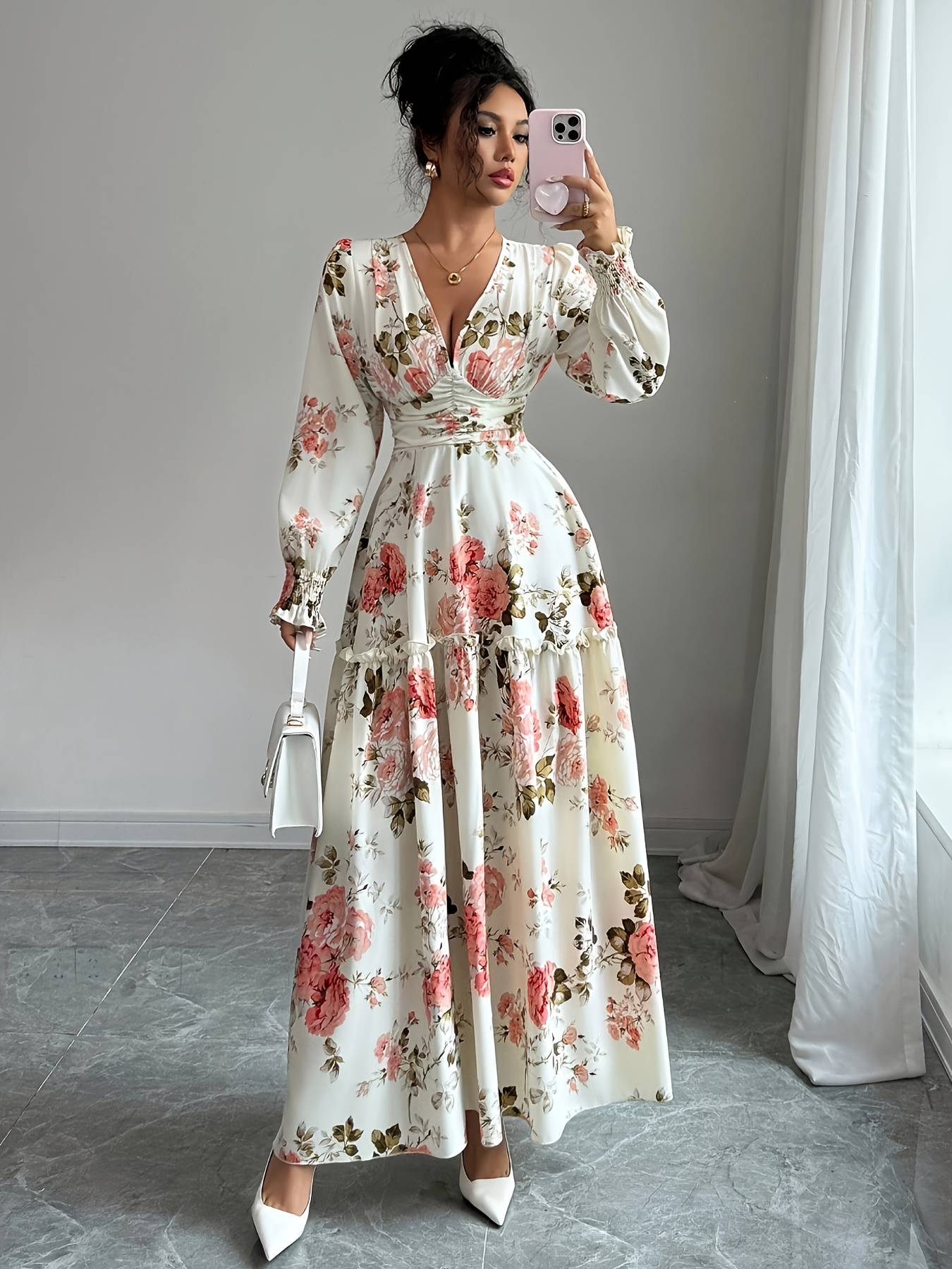 fitted lace wedding dress Mabel Navy Belted Pleated Long-Sleeve Maxi-Dress main image 1