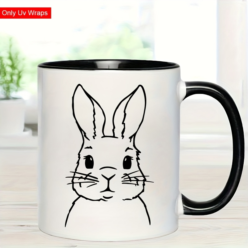 

4pcs Easter Bunny Uv Dtf Cup Stickers - Waterproof, For Diy Mug & Bottle Decorations, Black Cartoon Design