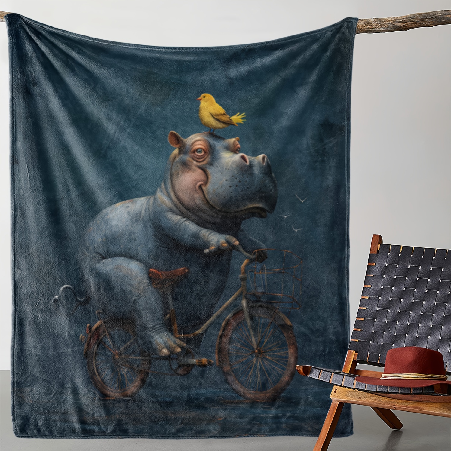 

Cozy Hippo Biker Print Flannel Throw Blanket - Soft, Warm & For Couch, Bed, Car, Office, Camping | Gift Idea