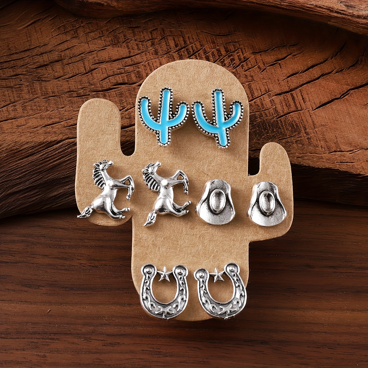 TEMU A Set Of 4 Pairs Of Western Cowgirl Turquoise Earring Set, Ladies Bohemian Retro Exquisite Cowboy Boots Ear Studs, Personalized Western Country