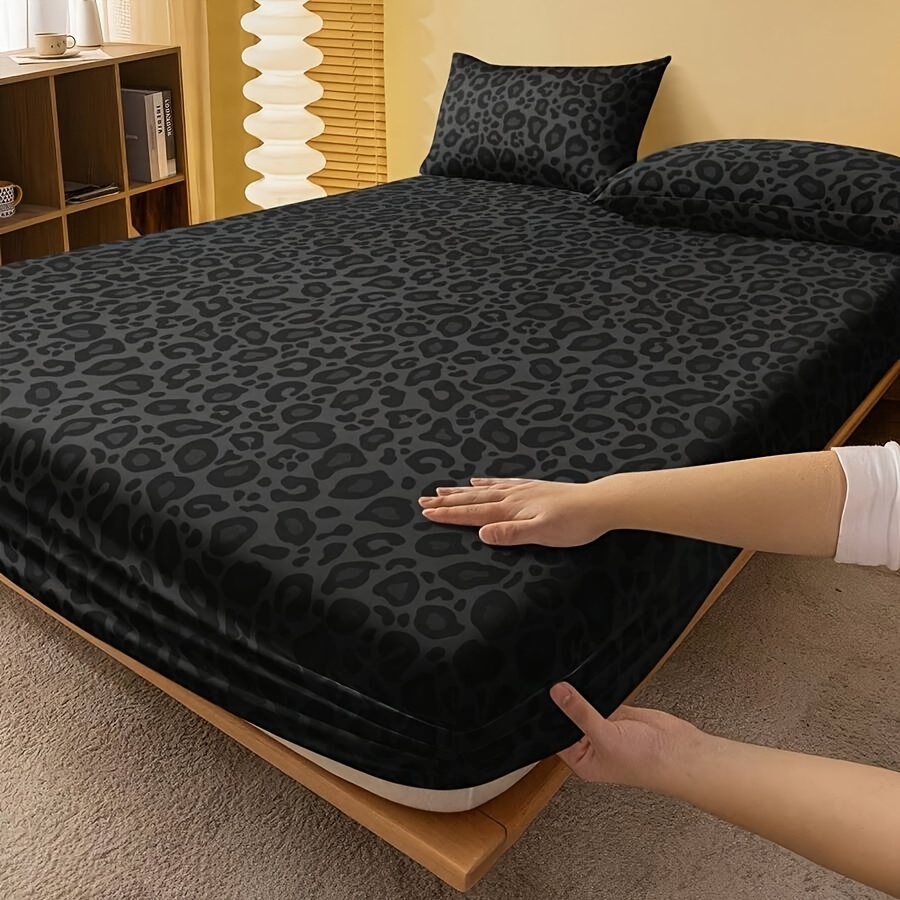 Image of 1pc Fashionable Leopard Print Bed Skirt Single Piece Breathable Mattress Cover Non-slip Bed Cover