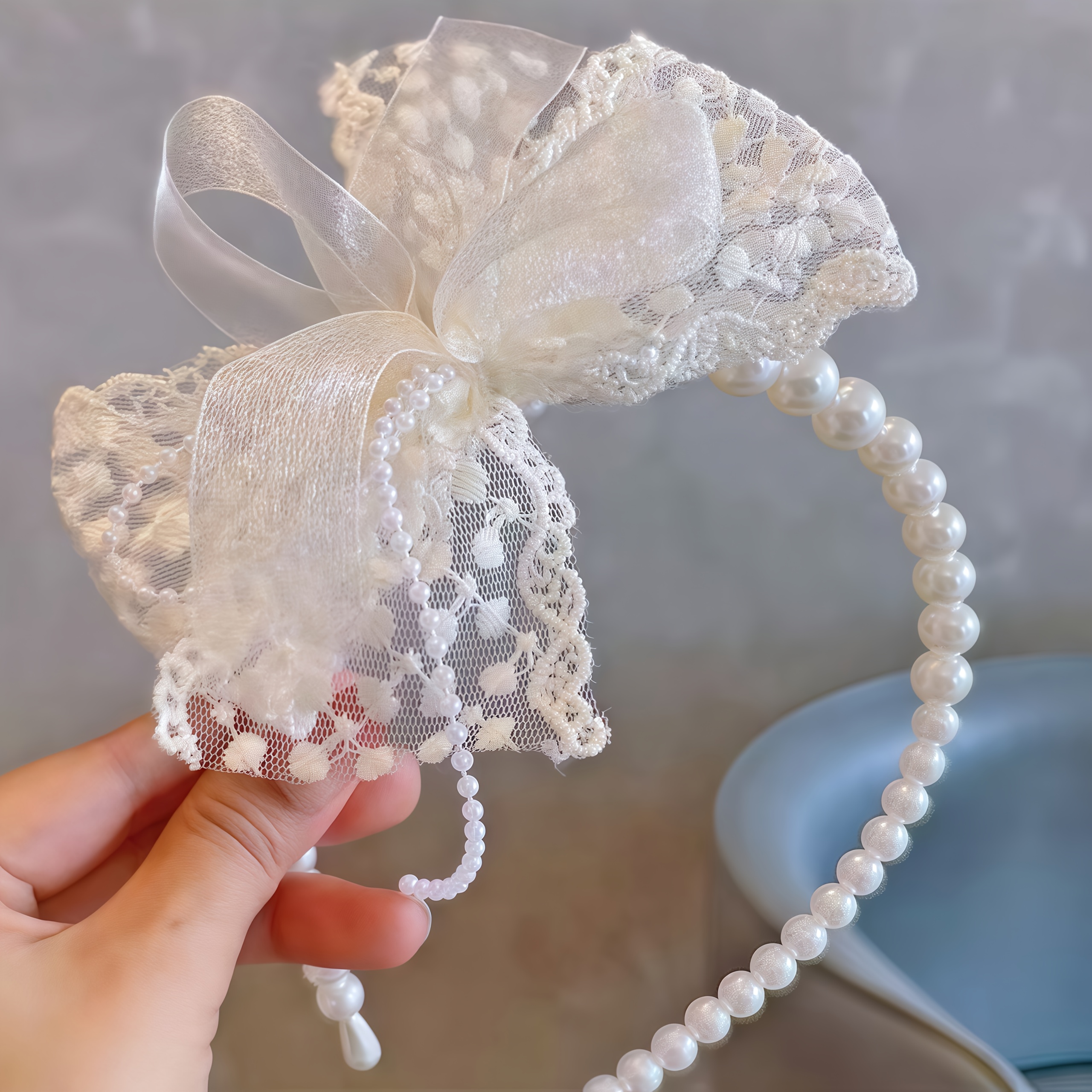 1pc Women's Sweet And Elegant Hair Accessory/headband, Embroidered Lace Bow With Accents, Versatile And For Daily Wear