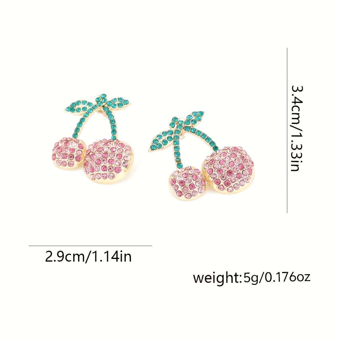 Cherry Stud Earrings with Rhinestones for Daily & Vacation Wear
