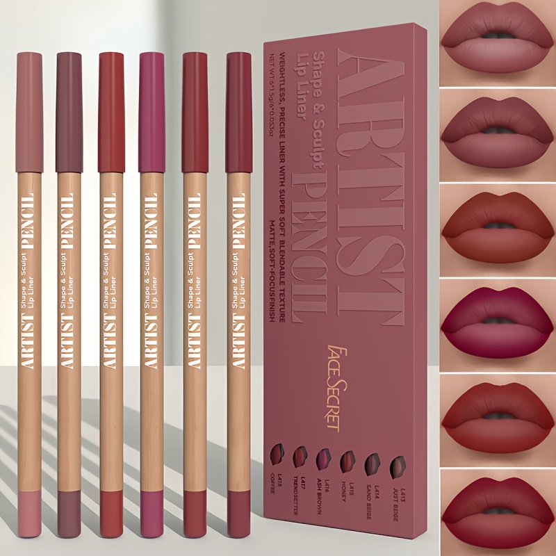6pcs Velvet Matte Lip Liner Set | Long-lasting, Non-drying | Easy To Apply | Versatile Shades: Berry, Brown, Pink, Purple, Red | Types | Budget-friendly | Perfect For Daily Use & Makeup Pros