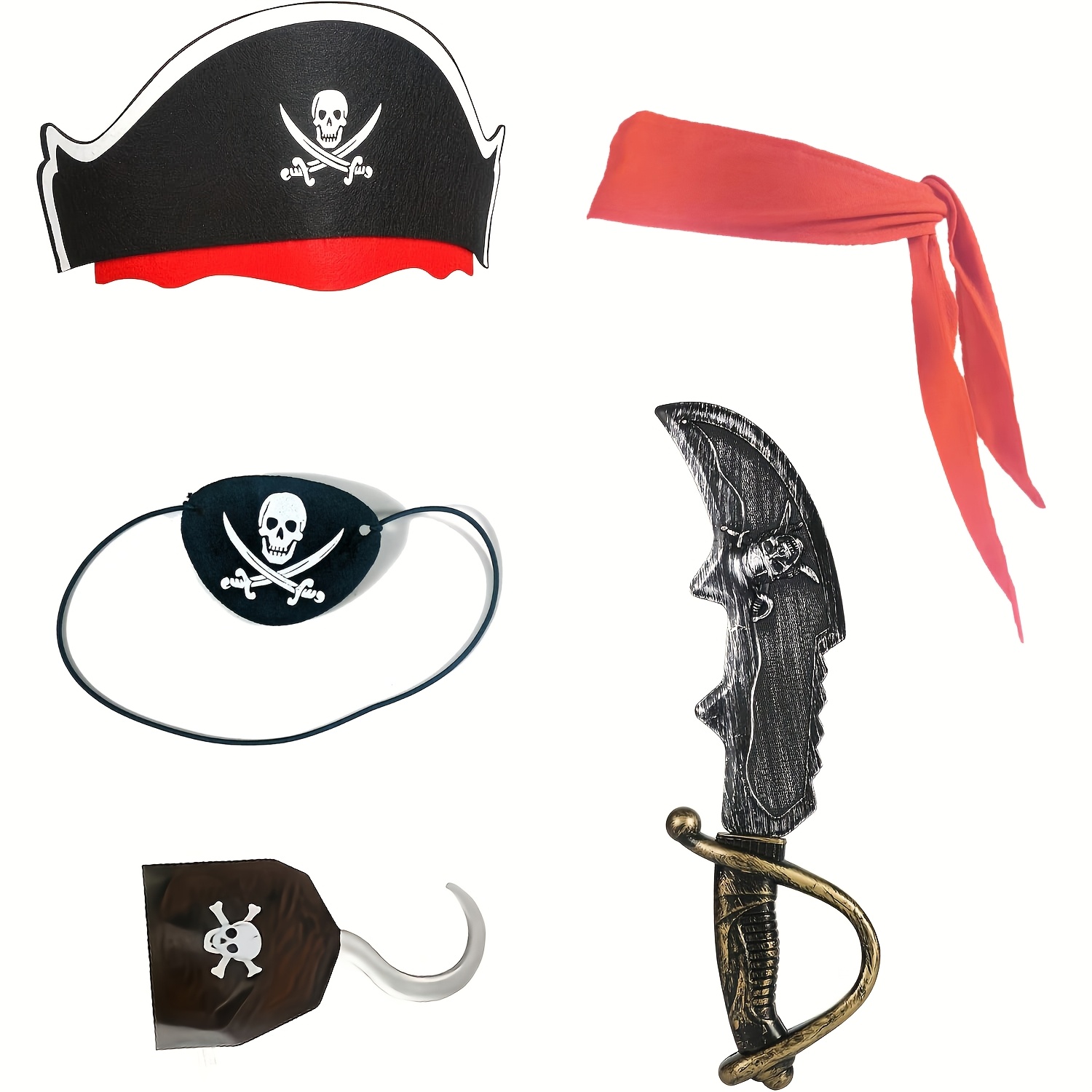 Image of 5pcs Pirate Additions Halloween Costume, Halloween Party Favor Supplies Tie Headband Pirate Hat, Eyepatch