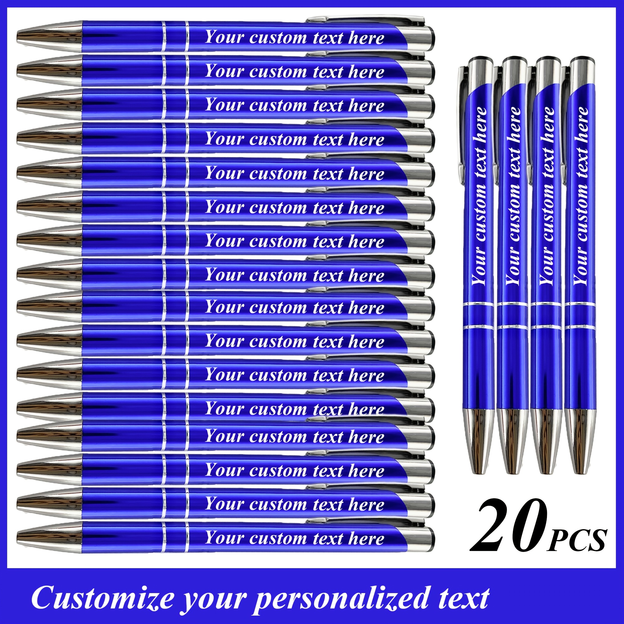 

Lot de 20 stylos à bille en aluminium personnalisés, pointe fine et rétractable avec message gravé sur mesure, écriture lisse pour les promotions, , Noël, Halloween, les anniversaires